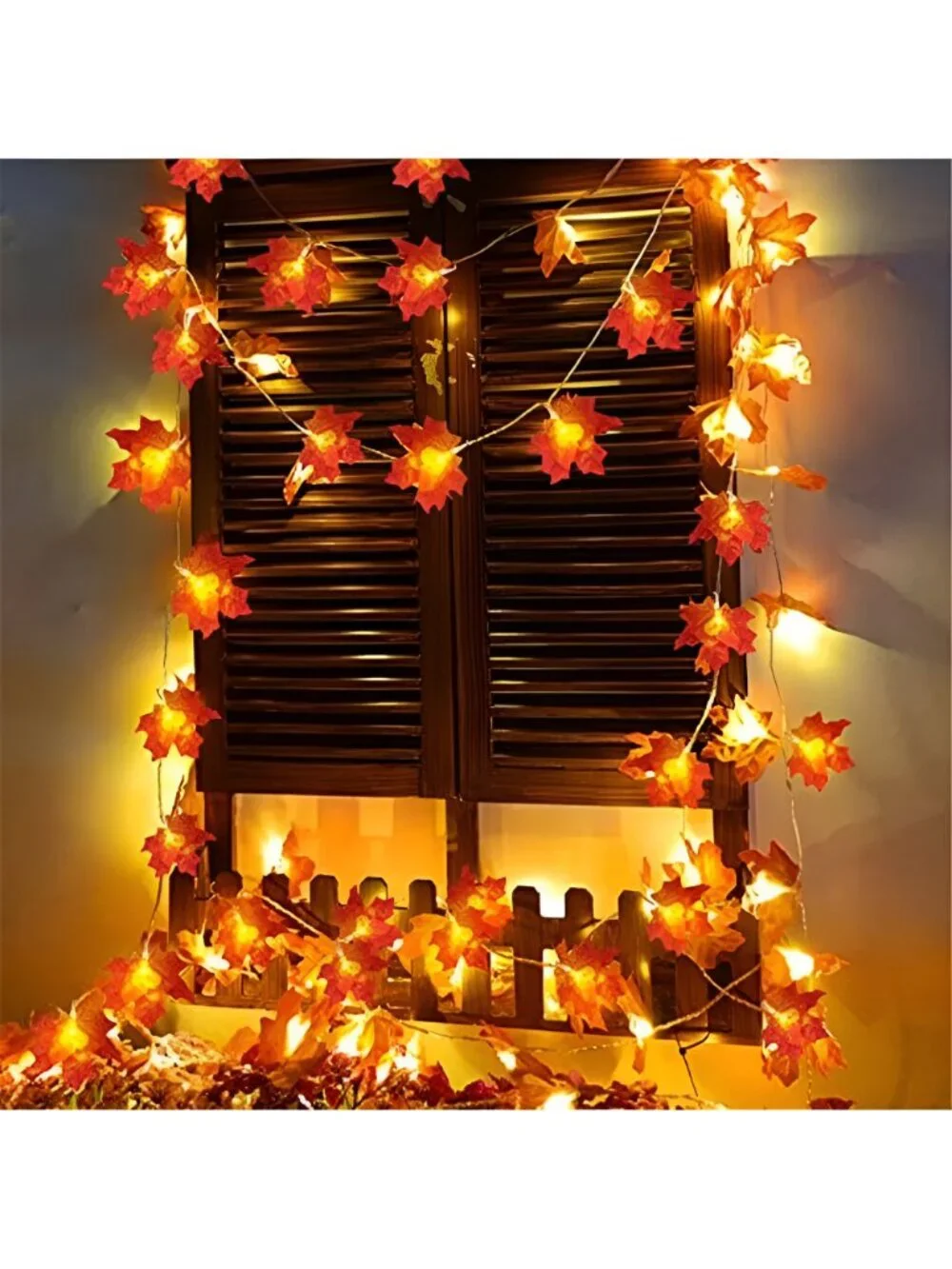 Fall Decor 2 Pack Fall Garland with Lights Enlarged Maple Leaves 20Ft 40LED